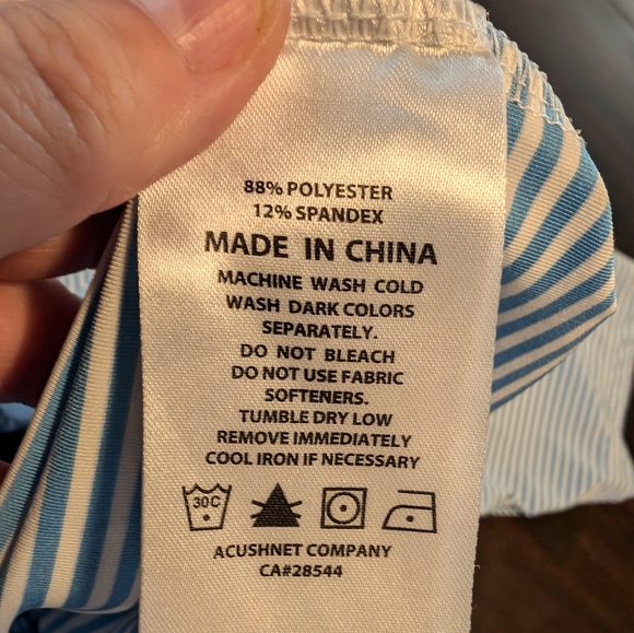 FootJoy Mens L Polo, Lt Blue/White Stripe with "Eaton Vance" Sleeve Embroidery - Picture 4 of 5